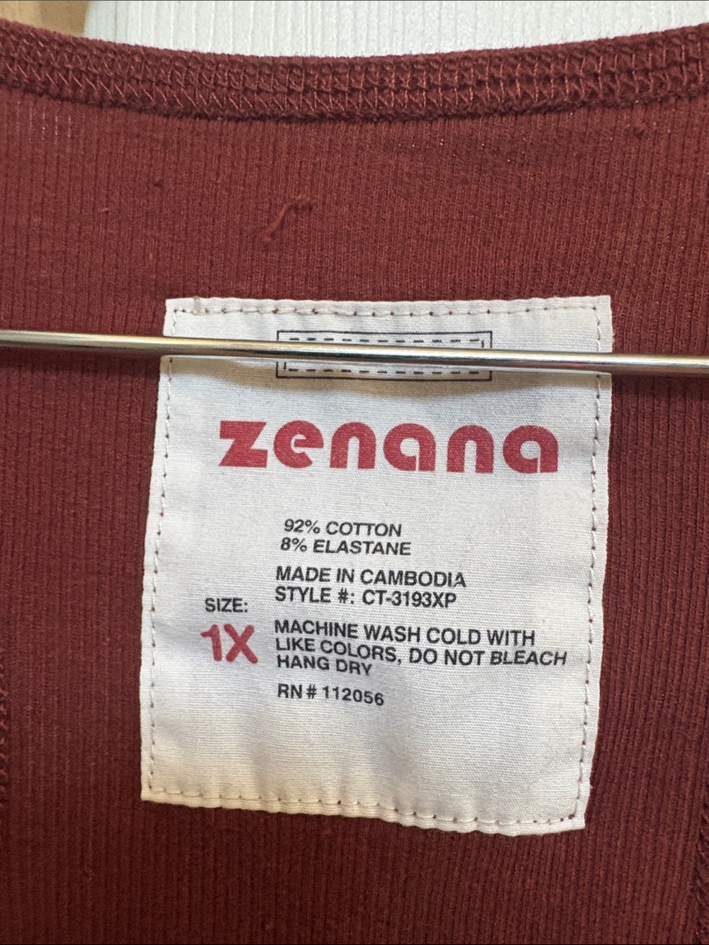 Zenana Outfitters Rust Henley Button Racerback Tank - Picture 2 of 2